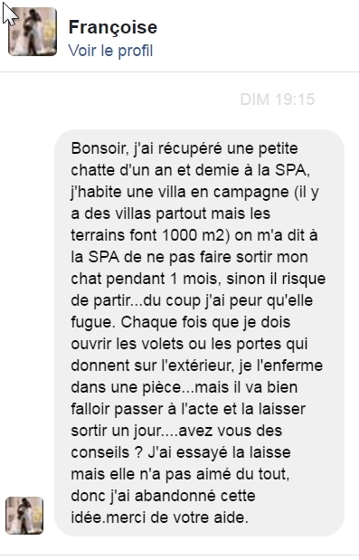 message de françoise pour faire sortir un chat