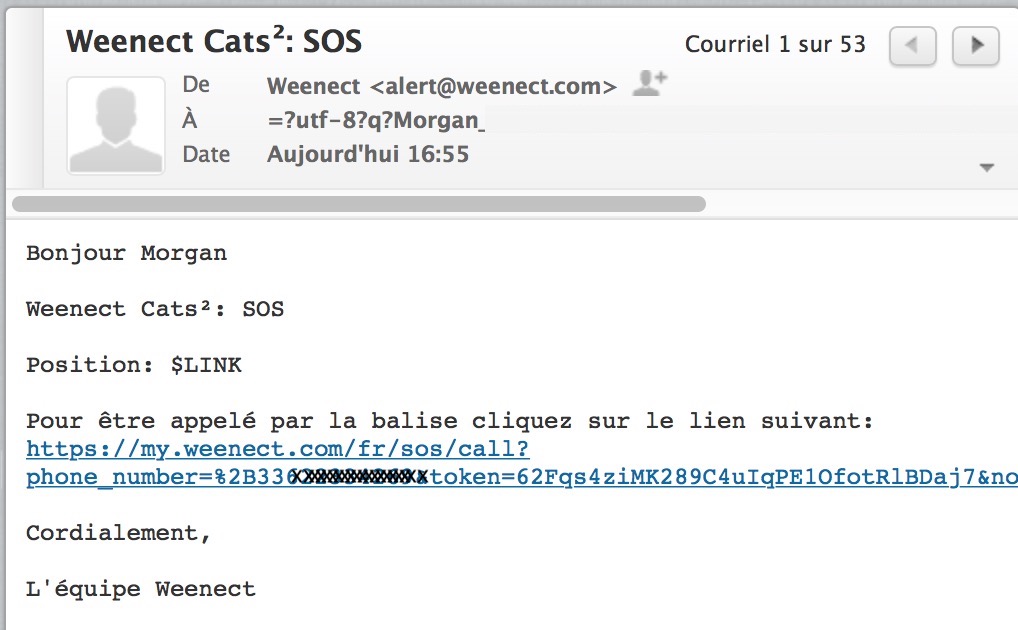 email SOS traceur gps