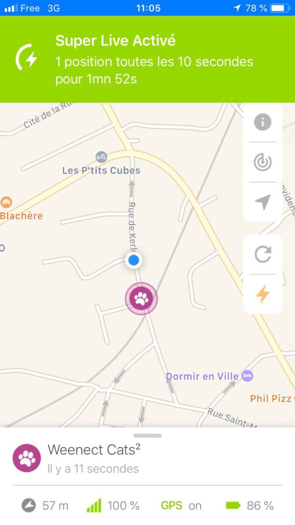 tracé du traceur gps pour chat sacha à quimper 2